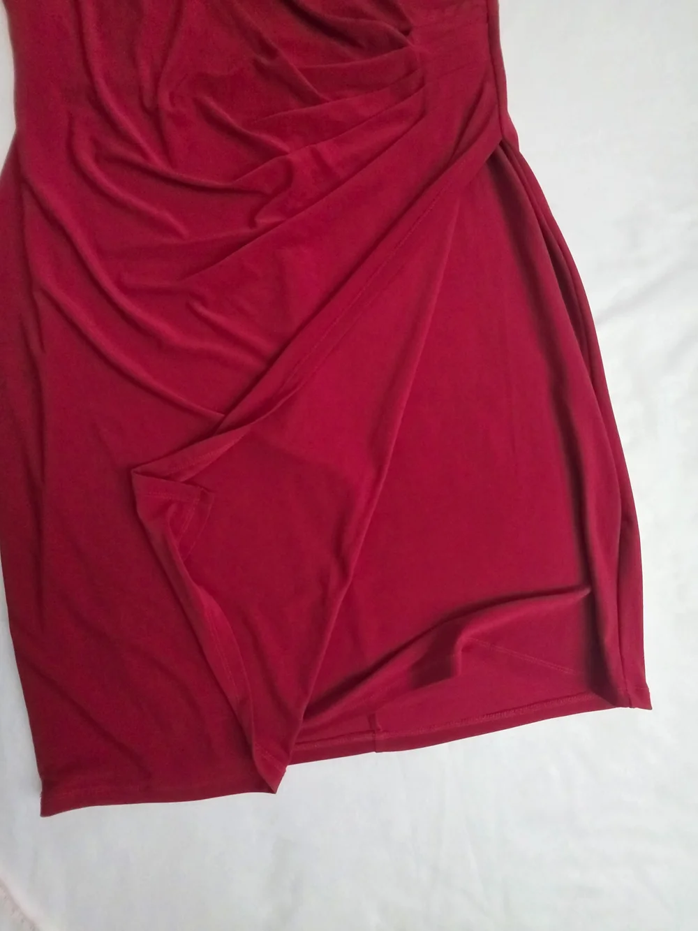 Black Label by Evan Picone Red Ruched Faux Wrap Dress Size 12 - Picture 4 of 10